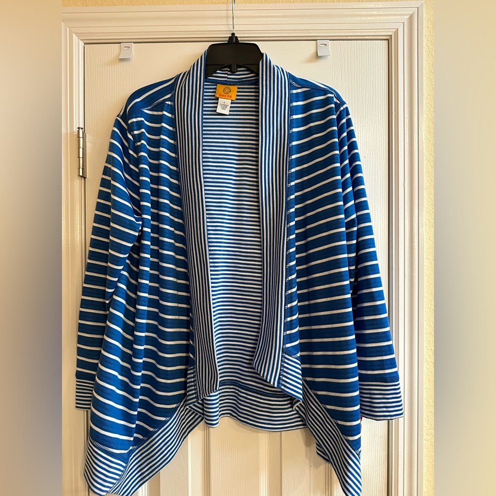 Ruby Rd Knit Cárdigan. Size Large. Royal Blue & White Stripe. NWT.